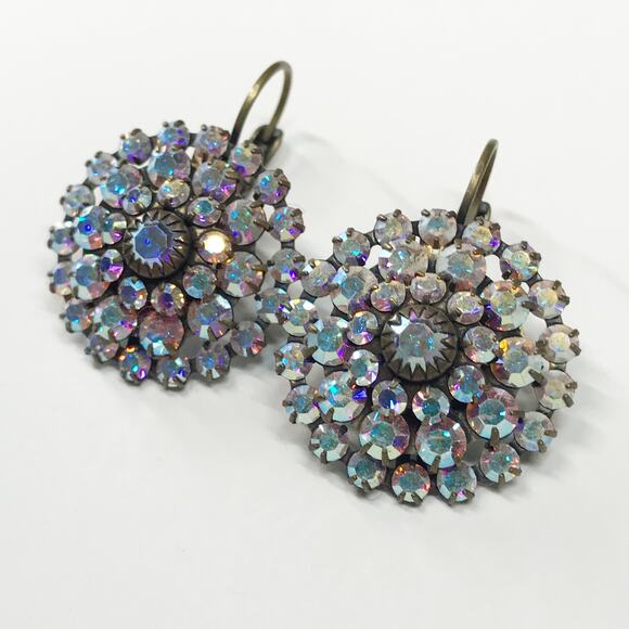 Liz Palacios Antiqued Brass AB Aurora Borealis Swarovski Crystal Earrings - Picture 10 of 12